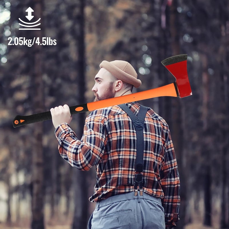 ETICSIPA Chopping Axe: 33.5” Hatchet Axe with Shock Absorbing Fiberglass Handle 4.5lbs Felling Axes for Splitting Log Cutting Firewood GardeningTool - Image 5